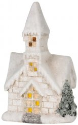 Dekoráció MagicHome Karácsony, Templom, 3 LED sárga, kerámia, 2xAAA, belső, 17x11x27 cm