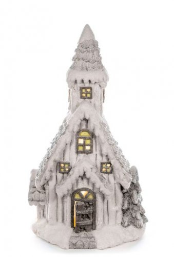 Decor de Craciun MagicHome, Biserica, 9 LED galben, ceramica, 3xAAA, interior, 30x20,5x51,5 cm