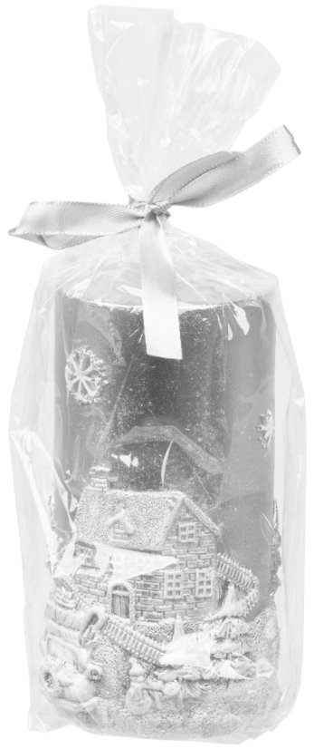 MagicHome Weihnachtskerze, 7x12,5 cm, silber, mit Landschaft