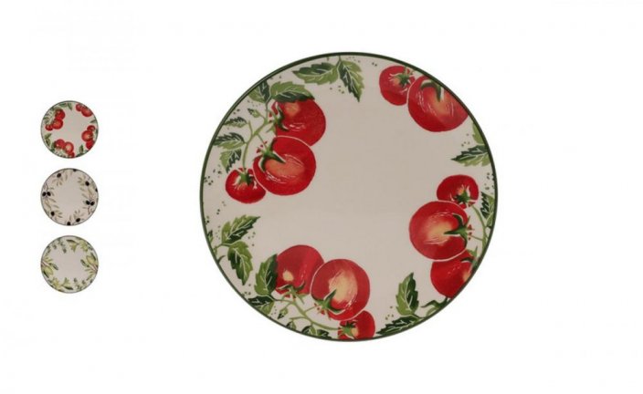 Sekély tányér, kerámia, 26 cm, nyári minták keveréke