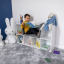 Kinderbücherregal mit Sitz, weiß/braun, FERIA