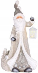 Božićni ukras MagicHome, Djed Božićnjak s lampionom, 1 LED, 2xAAA, keramika, 34x21x65 cm