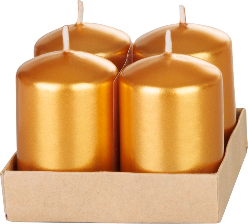 MagicHome Weihnachtskerze, 4x6 cm, zylindrisch, Packung. 4 Stk., Gold, Metallic-Effekt, Advent