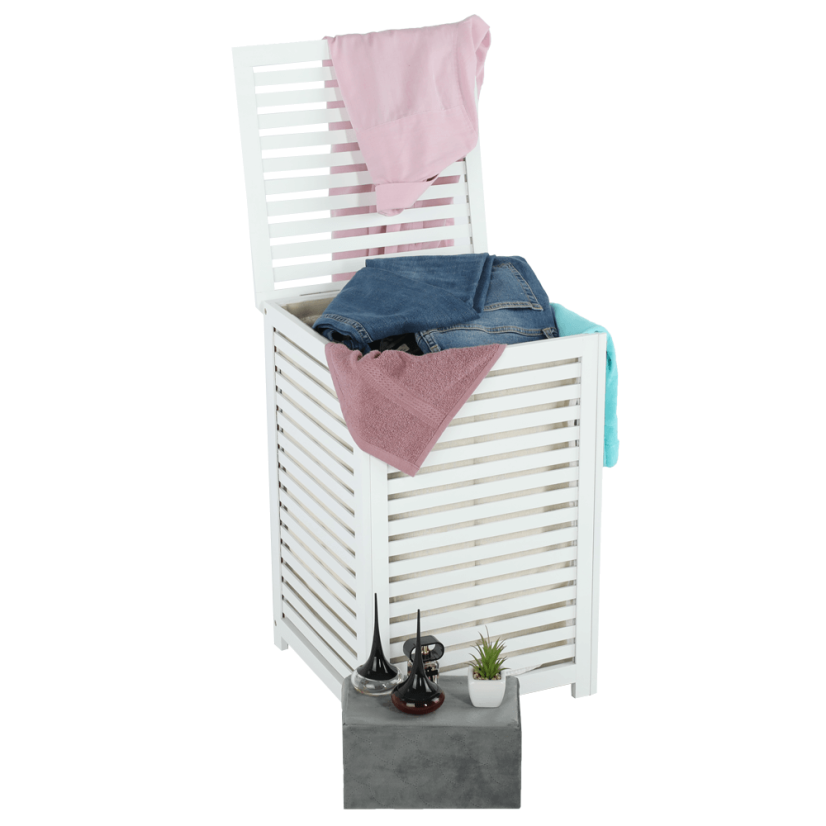 Wäschekorb, lackierter Bambus/weiß/beige, BASKET