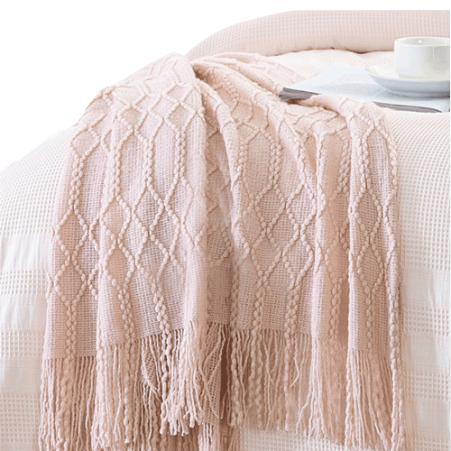 TEMPO-KONDELA SULIA TIP 1, pătură tricotată cu franjuri, roz deschis, 120x150 cm