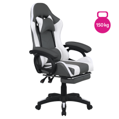 Pisarniški/gaming stol z RGB LED osvetlitvijo, črno/bel, JOVELA