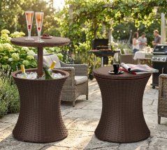 Bar Keter® COOL BAR RATTAN, hnědý, multifunkční, zahradní stůl, kulatý, 490x490x570/820 mm