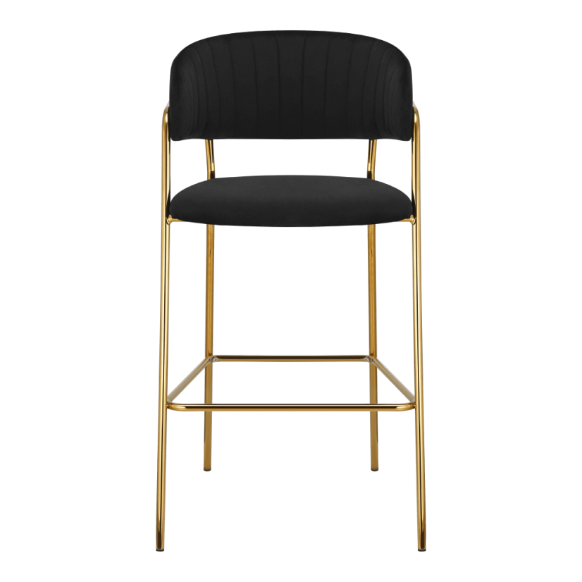 Designer-Barhocker, schwarzer Samtstoff/Gold-Chrom-Gold, DASMIN TYP 2