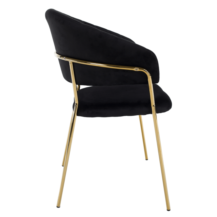 Designer-Esszimmerstuhl, schwarzer Samtstoff/Gold-Chrom-Gold, DASMIN TYP 1