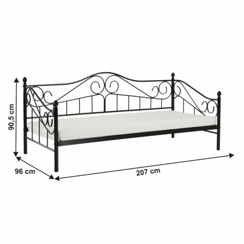 Fém ágy, fekete, 90x200, DAINA