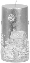 MagicHome Weihnachtskerze, 7x12,5 cm, silber, mit Landschaft