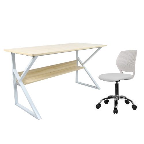 Pisalna miza s polico, naravni hrast/bela, TARCAL 140