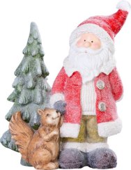 Božićni ukras MagicHome, Djed Božićnjak s vjevericom i drvcem, 1 LED, 2xAAA, keramika, 35,50x20x46 cm
