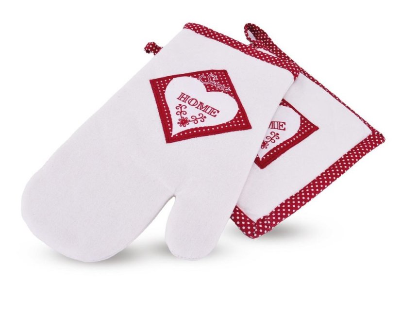 Chňapka a podložka kuchynská, HOME červená, mix dizajnov