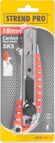 Nož Strend Pro UKX-867-8, 18 mm, lomljiv, s kolesom, kavelj za rezilo, alu/plastika