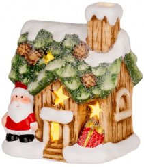 Dekorace MagicHome Vánoce, Domeček se santem, LED, terakota, 10x8,3x12,2 cm