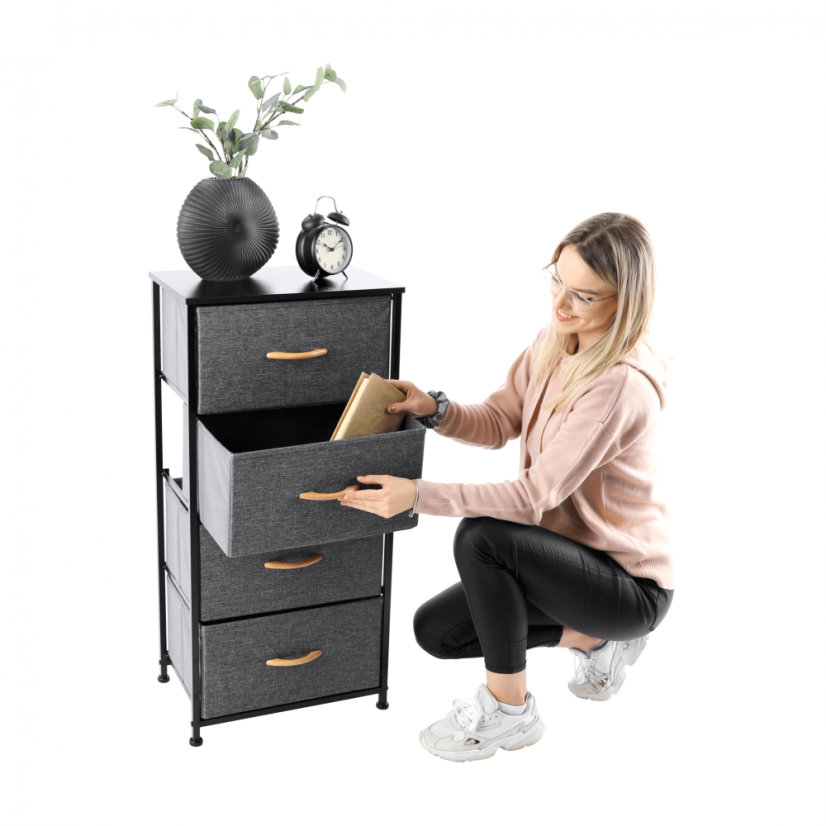Komoda z szufladami materiałowymi, czarny/ciemnoszary, PALMERA TYP 2 (akce)
