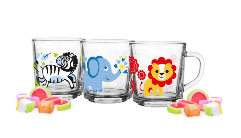 Kinderbecher, Glas 200ml TIERE Mix, 3er-Set (akce)