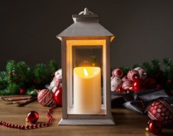 Lantern de Crăciun MagicHome, LED, 3xAAA, plastic, alb, 14x14x33 cm