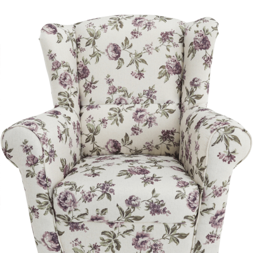 Fotel uszak ze stołkiem, tkanina różowa 18, ASTRID