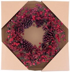Wianek świąteczny MagicHome, wiklina, wrzosiec, czerwony, 60x60x15 cm
