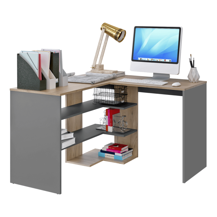 Eck-PC-Schreibtisch, Artisan-Eiche/Graphit, TAMARI