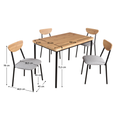 Blagovaonski set 1+4, svijetli hrast/siva/crna, MADIO