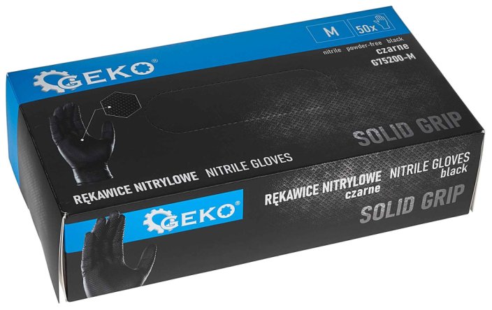 Rukavice nitrilové čierne, sada 50ks, veľkosť M, SOLID GRIP, GEKO