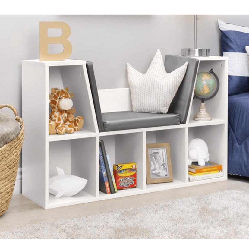 Kinderbücherregal mit Sitz, weiß/braun, FERIA