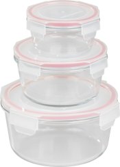 MagicHome üveg, 3 darabos készlet, üveg, üveg, kerek, fedővel, 370/800/1500 ml