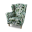 Fotel uszak ze stołkiem, tkanina w zielone liście, ASTRID