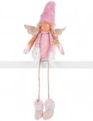 Świąteczna figurka MagicHome, Anioł z blond warkoczami, tkanina, różowo-brązowa, 17,50x10x52 cm