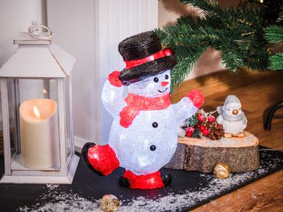 Dekorácia MagicHome Vianoce, Snehuliak, 30 LED, studená biela, akryl, IP44, exteriér, 22x14x30 cm