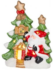 Dekorace MagicHome Vánoce, Stromeček se santem, LED, terakota, 2xAAA, 27,3x11x34 cm