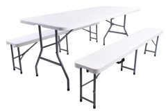 Mobilier 3 piese set bere REBEKA 2x bancă +1x masă, plastic+metal