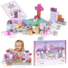 Magnetické stavebné kocky 140 kusov - ružové