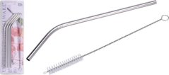 4er-Set Trinkhalme aus Edelstahl, Länge 215 mm, Dicke 6 mm + Reinigungsbürste 200 mm /64999560 KLC