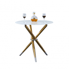 Jedilna miza/klubna mizica, bela/zlata krom zlata, premer 80 cm, DONIO