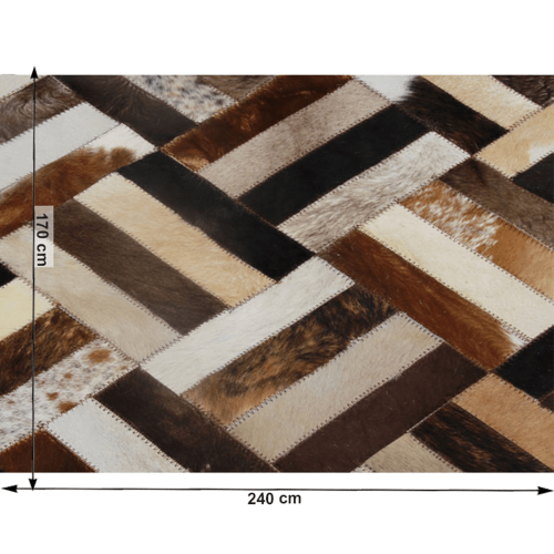 Luksuzni kožni tepih, smeđa/crna/bež, patchwork, 170x240, KOŽA TIP 2