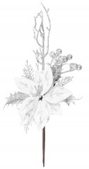 Větvička MagicHome Vánoce, s květem, stříbrná, 27 cm