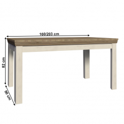 Stół do jadalni składany, sosna nordycka/dziki dąb, 160-203x90 cm, ROYAL ST