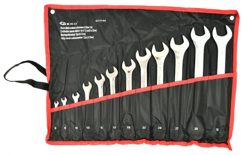 Steckschlüsselsatz, 12-teilig, 6-32 mm, poliert in Segeltuchhülle, GEKO