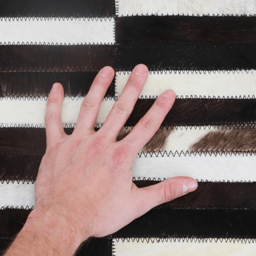 Luxusní kožený koberec, hnědá/černá/bílá, patchwork, 171x240, KŮŽE TYP 6