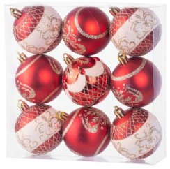 MagicHome božićne kuglice, 9 kom, crvene s ornamentom, za jelku, 6 cm