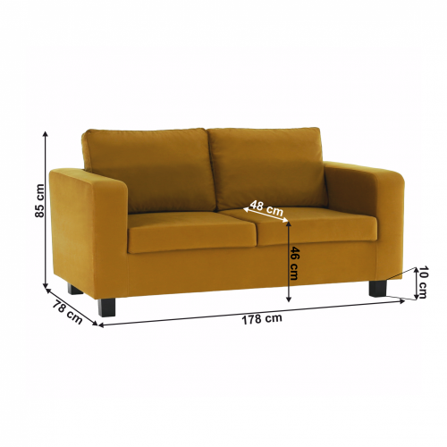 Vollgepolstertes Sofa, 3-Sitzer, senffarbener Stoff, LUANA