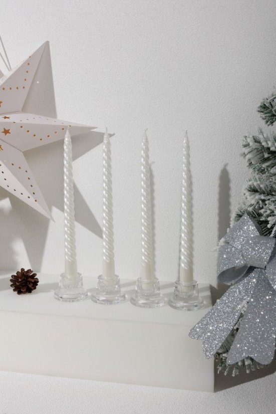 MagicHome Weihnachtskerze, 25 cm, Packung. 4 Stück, weiß, spiralförmig, gedreht
