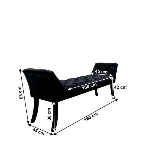 Designová lavice, černá Velvet látka/kaučukové dřevo, 160 cm, HEMY TYP 1