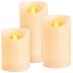 MagicHome Weihnachtskerzen, 3er-Set, LED, 3xAAA, Echtwachs, einfache Beleuchtung, Timer, bewegliche Flamme, 7,5x10; 12,5; 15 cm