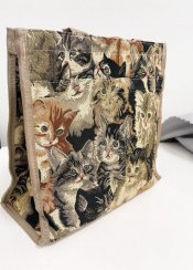 Geantă/poșetă de cumpărături cu tapiserie, design CAT, închis la culoare