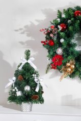 MagicHome Weihnachtsbaum, geschmückt, Silber, Schleife, 40 cm